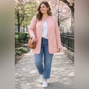 Talbots Pink Quilted Snap Front Jacket Lightweight Coat Size L